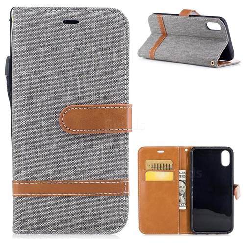 Jeans Cowboy Denim Leather Wallet Case for iPhone XS / X / 10 (5.8 inch) - Gray