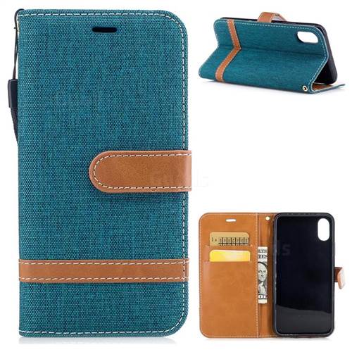 Jeans Cowboy Denim Leather Wallet Case for iPhone XS / X / 10 (5.8 inch) - Green