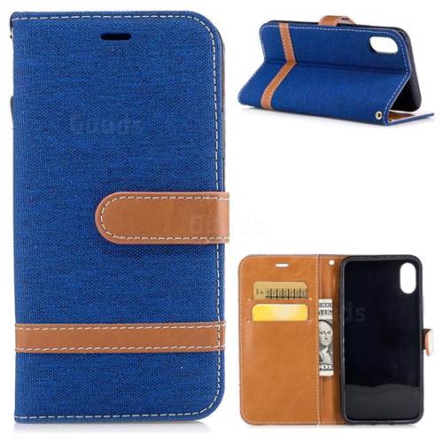 Jeans Cowboy Denim Leather Wallet Case for iPhone XS / X / 10 (5.8 inch) - Sapphire