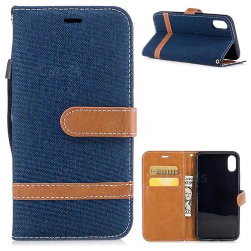 Jeans Cowboy Denim Leather Wallet Case for iPhone XS / X / 10 (5.8 inch) - Dark Blue