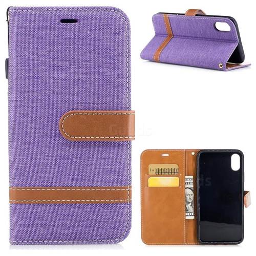 Jeans Cowboy Denim Leather Wallet Case for iPhone XS / X / 10 (5.8 inch) - Purple
