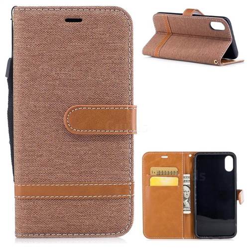 Jeans Cowboy Denim Leather Wallet Case for iPhone XS / X / 10 (5.8 inch) - Brown