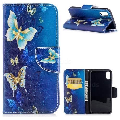 Golden Butterflies Leather Wallet Case for iPhone XS / X / 10 (5.8 inch)