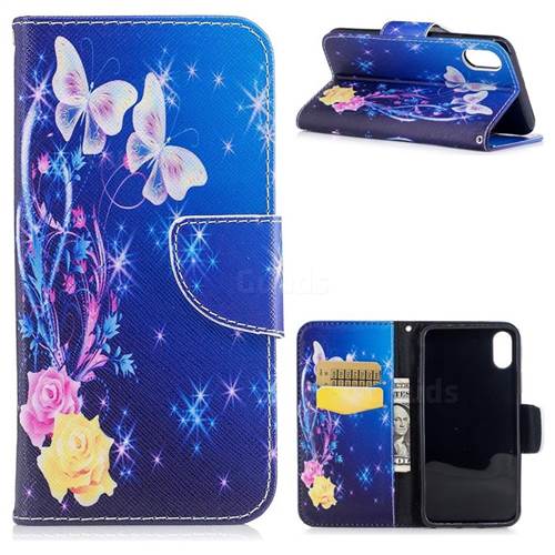 Yellow Flower Butterfly Leather Wallet Case for iPhone XS / X / 10 (5.8 inch)