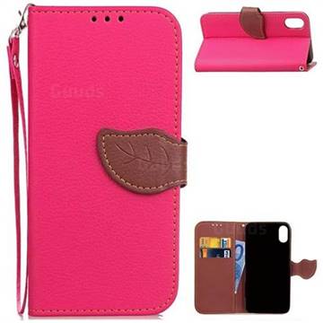 Leaf Buckle Litchi Leather Wallet Phone Case for iPhone XS / X / 10 (5.8 inch) - Rose