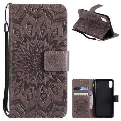 Embossing Sunflower Leather Wallet Case for iPhone XS / X / 10 (5.8 inch) - Gray