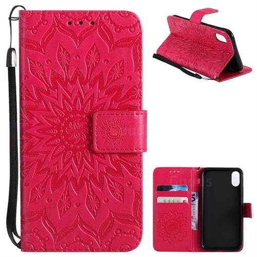 Embossing Sunflower Leather Wallet Case for iPhone XS / X / 10 (5.8 inch) - Red