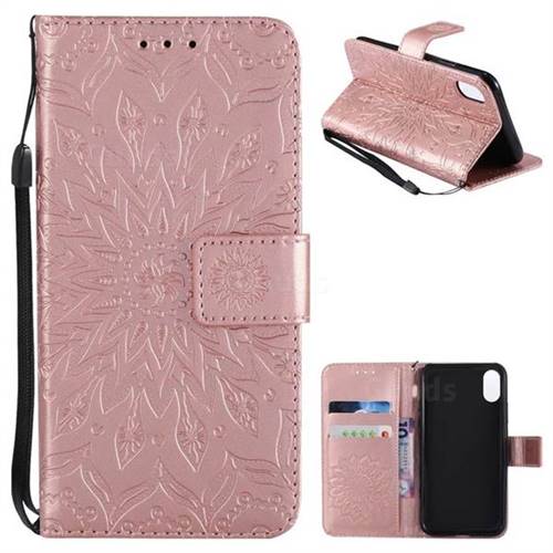 Embossing Sunflower Leather Wallet Case for iPhone XS / X / 10 (5.8 inch) - Rose Gold