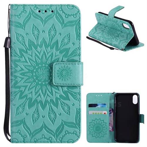 Embossing Sunflower Leather Wallet Case for iPhone XS / X / 10 (5.8 inch) - Green