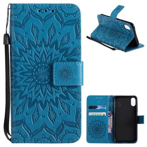 Embossing Sunflower Leather Wallet Case for iPhone XS / X / 10 (5.8 inch) - Blue