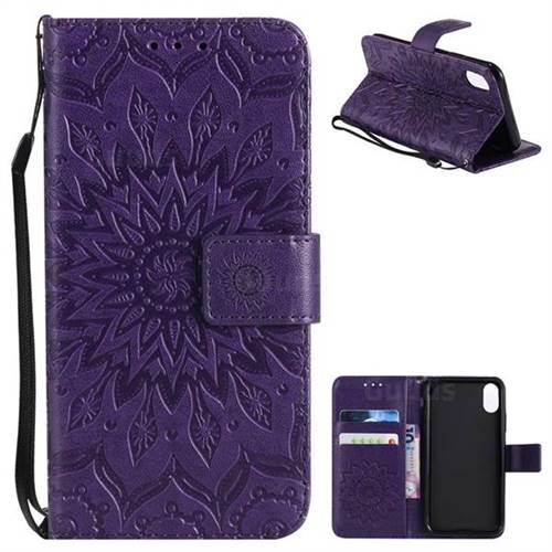 Embossing Sunflower Leather Wallet Case for iPhone XS / X / 10 (5.8 inch) - Purple