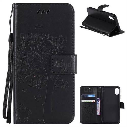 Embossing Butterfly Tree Leather Wallet Case for iPhone XS / X / 10 (5.8 inch) - Black