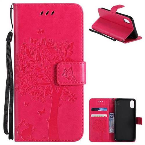 Embossing Butterfly Tree Leather Wallet Case for iPhone XS / X / 10 (5.8 inch) - Rose