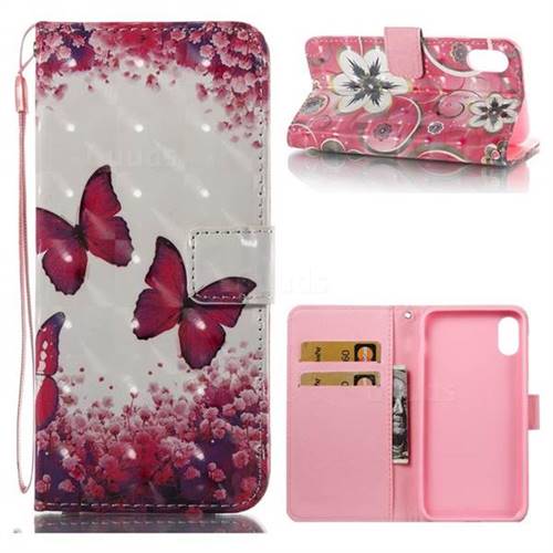 Rose Butterfly 3D Painted Leather Wallet Case for iPhone XS / X / 10 (5.8 inch)