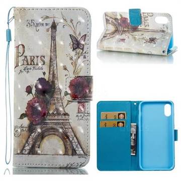 Flower Eiffel Tower 3D Painted Leather Wallet Case for iPhone XS / X / 10 (5.8 inch)