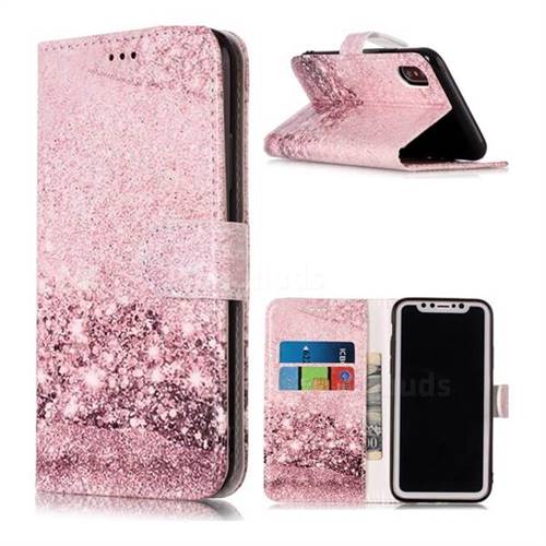 Glittering Rose Gold PU Leather Wallet Case for iPhone XS / X / 10 (5.8 inch)