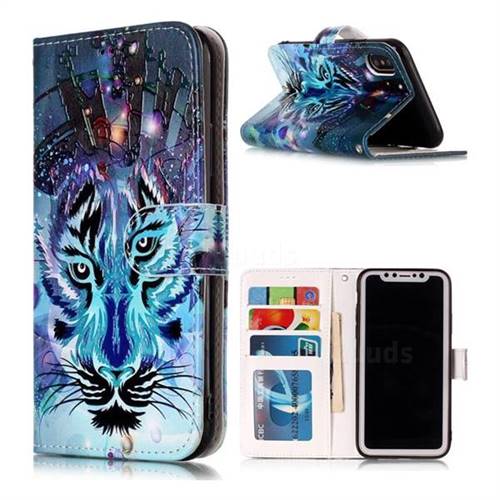 Ice Wolf 3D Relief Oil PU Leather Wallet Case for iPhone XS / X / 10 (5.8 inch)