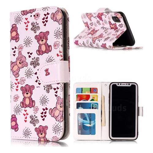Cute Bear 3D Relief Oil PU Leather Wallet Case for iPhone XS / X / 10 (5.8 inch)