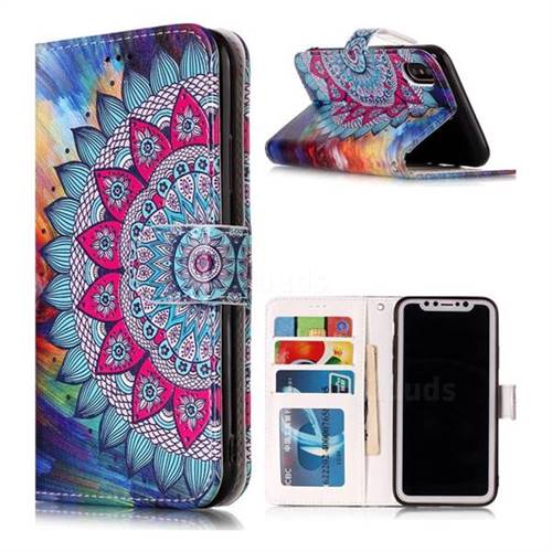 Mandala Flower 3D Relief Oil PU Leather Wallet Case for iPhone XS / X / 10 (5.8 inch)