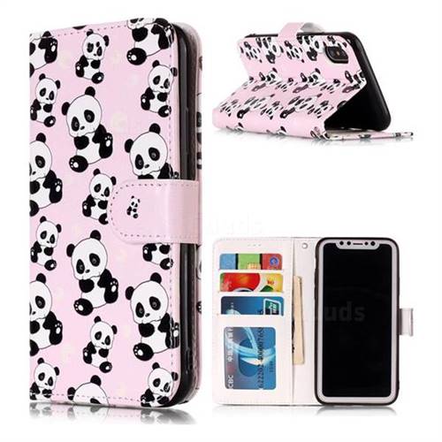 Cute Panda 3D Relief Oil PU Leather Wallet Case for iPhone XS / X / 10 (5.8 inch)