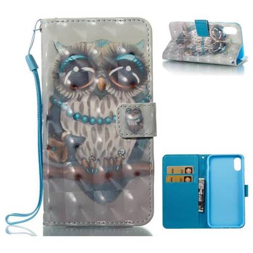 Sweet Gray Owl 3D Painted Leather Wallet Case for iPhone XS / X / 10 (5.8 inch)