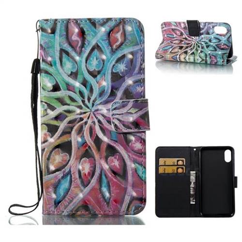 Spreading Flowers 3D Painted Leather Wallet Case for iPhone XS / X / 10 (5.8 inch)