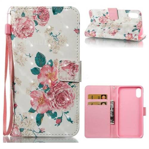Chinese Rose 3D Painted Leather Wallet Case for iPhone XS / X / 10 (5.8 inch)