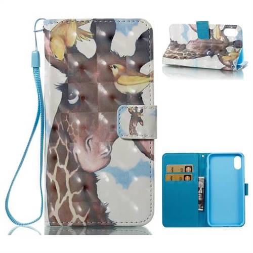 Birds Giraffe 3D Painted Leather Wallet Case for iPhone XS / X / 10 (5.8 inch)
