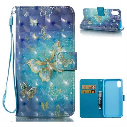 Gold Butterfly 3D Painted Leather Wallet Case for iPhone XS / X / 10 (5.8 inch)