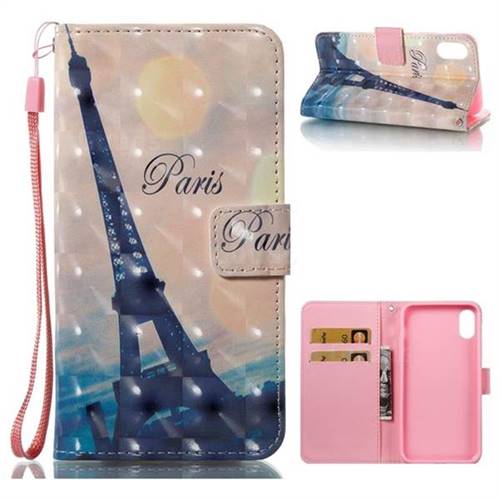 Leaning Eiffel Tower 3D Painted Leather Wallet Case for iPhone XS / X / 10 (5.8 inch)