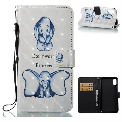 Be Happy Elephant 3D Painted Leather Wallet Case for iPhone XS / X / 10 (5.8 inch)