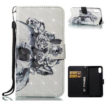 Skull Flower 3D Painted Leather Wallet Case for iPhone XS / X / 10 (5.8 inch)