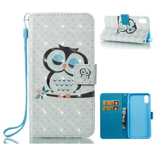 Sweet Owl 3D Painted Leather Wallet Case for iPhone XS / X / 10 (5.8 inch)
