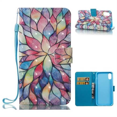 Colorful Lotus 3D Painted Leather Wallet Case for iPhone XS / X / 10 (5.8 inch)