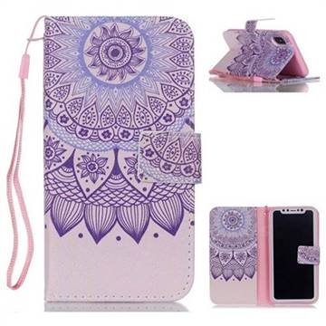 Purple Sunflower Leather Wallet Phone Case for iPhone XS / X / 10 (5.8 inch)