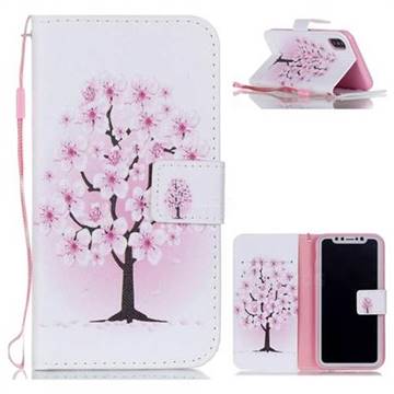 Peach Flower Leather Wallet Phone Case for iPhone XS / X / 10 (5.8 inch)