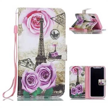 Rose Eiffel Tower Leather Wallet Phone Case for iPhone XS / X / 10 (5.8 inch)