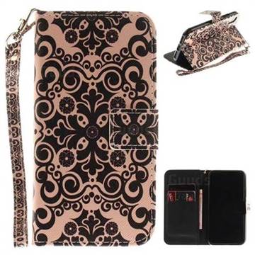 Palace Flower Hand Strap Leather Wallet Case for iPhone XS / X / 10 (5.8 inch)