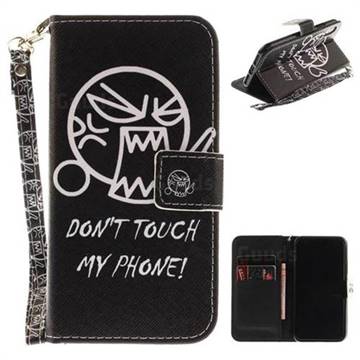 Do Not Touch Me Hand Strap Leather Wallet Case for iPhone XS / X / 10 (5.8 inch)