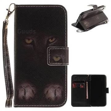 Mysterious Cat Hand Strap Leather Wallet Case for iPhone XS / X / 10 (5.8 inch)