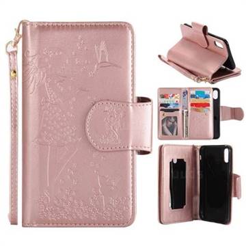 Embossing Cat Girl 9 Card Leather Wallet Case for iPhone XS / X / 10 (5.8 inch) - Rose Gold