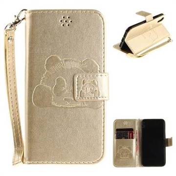 Embossing 3D Panda Leather Wallet Case for iPhone XS / X / 10 (5.8 inch) - Champagne
