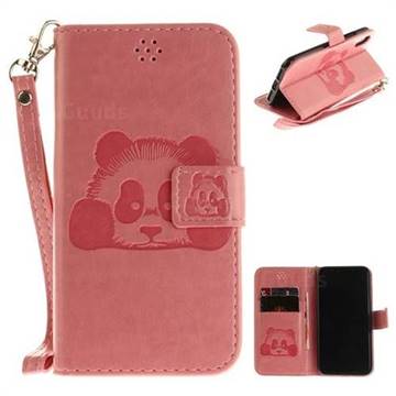 Embossing 3D Panda Leather Wallet Case for iPhone XS / X / 10 (5.8 inch) - Pink