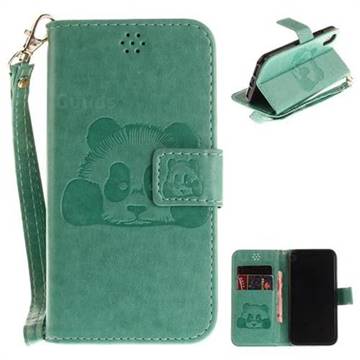Embossing 3D Panda Leather Wallet Case for iPhone XS / X / 10 (5.8 inch) - Green
