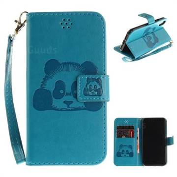 Embossing 3D Panda Leather Wallet Case for iPhone XS / X / 10 (5.8 inch) - Blue