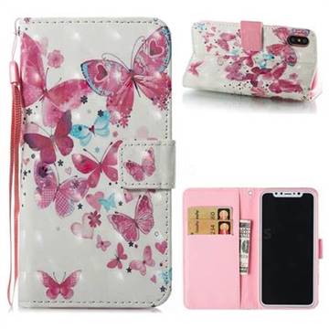 Heart Butterfly 3D Painted Leather Wallet Case for iPhone XS / X / 10 (5.8 inch)