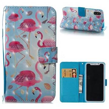 Foraging Flamingo 3D Painted Leather Wallet Case for iPhone XS / X / 10 (5.8 inch)
