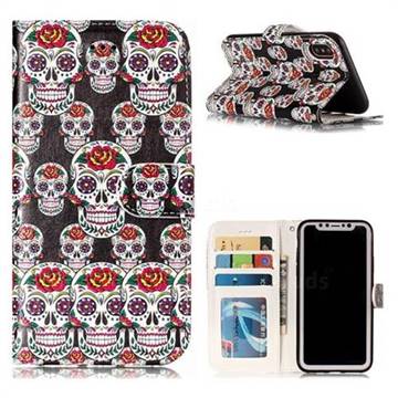 Flower Skull 3D Relief Oil PU Leather Wallet Case for iPhone XS / X / 10 (5.8 inch)