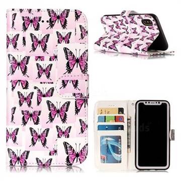 Butterflies Stickers 3D Relief Oil PU Leather Wallet Case for iPhone XS / X / 10 (5.8 inch)