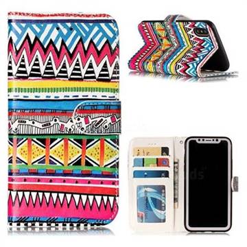 Tribal Pattern 3D Relief Oil PU Leather Wallet Case for iPhone XS / X / 10 (5.8 inch)